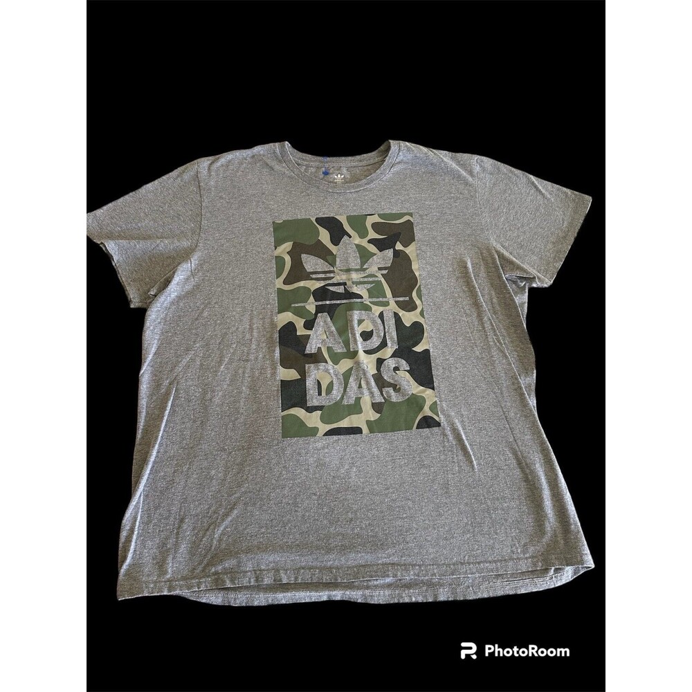Adidas 2XL Mens Trefoil Logo Camouflage Graphic Gray Tee Shirt Short Sleeve